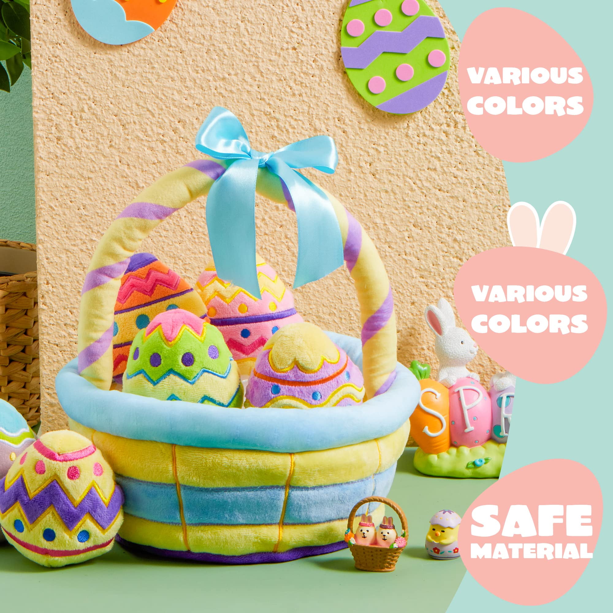 Joyfy 7 Pcs Easter Basket,Easter Basket Stuffers for Baby Toddlers Easter Egg Hunt,Easter Basket Fillers Soft Plush Toys for Kids Birthday Gifts