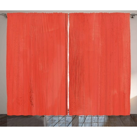 Walnut Lumber Wood Board - Coral Curtains 2 Panels Set, Vintage Wood Board Plank Texture Image Aged Barn Door Lumber Grunge Natural Surface, Window Drapes for Living Room Bedroom, 108W X 90L Inches, Dark Coral, by Ambesonne