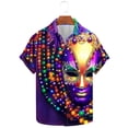 thumbnail image 2 of BiZtdJrK Lightning Prime Sales Mardi Gras Outfit for Men, Fashion Novelty Printed Button Up Cuban Shirts Casual Turndown Collar Blouses Plus Size Holiday Summer Top Multicolor XL, 2 of 6