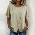 thumbnail image 6 of GUACER Women's Button-Down Tops Short Sleeve Casual Blouse Cotton Linen Trendy Loose Fit Shirts, 6 of 9