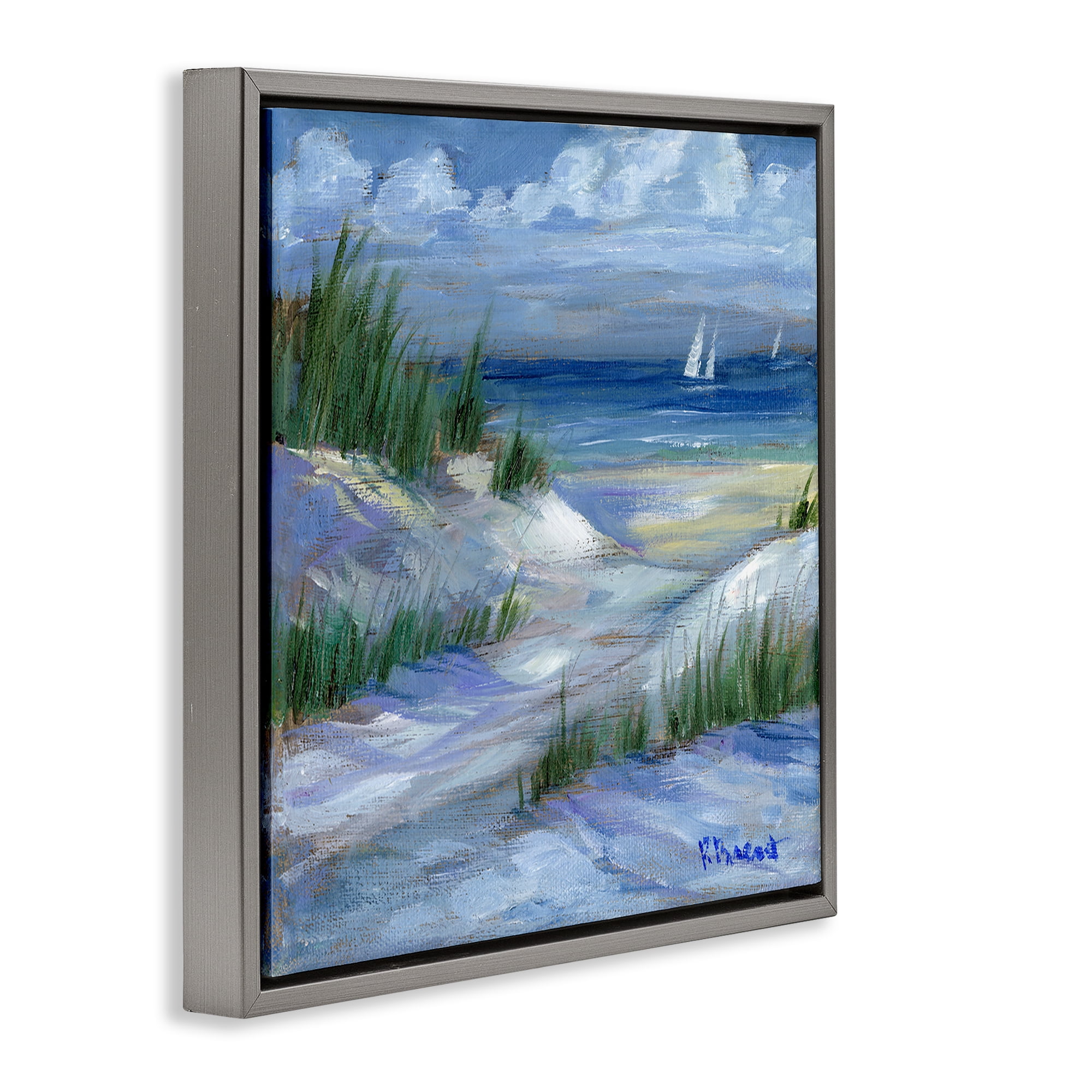 Stupell Industries Crooked Island Dunes & Sailboats Gray Framed Floater Canvas Wall Art, design by Paul Brent