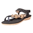 thumbnail image 7 of Rokment Womens Sparkly Rhinestones Flower Bow Beaded Orthopedic Sandals with Arch Support Comfortable Ortho Low Heels Slingback Dressy Flip Flops Beach Summer Casual Shoes Black Size 6, 7 of 7