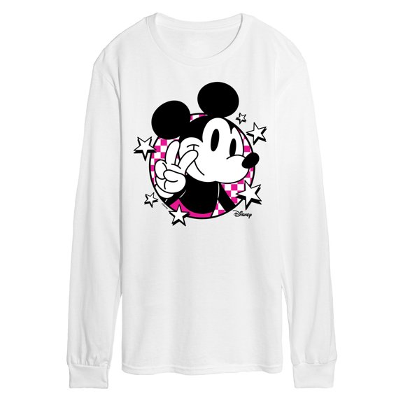 Disney - Mickey & Friends - Mickey Gives A Peace Sign - Retro Style - Men's Long Sleeve T-Shirt