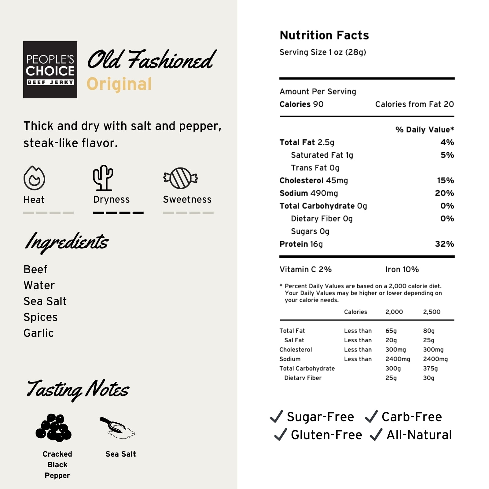 People's Choice Beef Jerky - Old Fashioned - Original - Keto Snack - Dry Texture - 1 Pound - 1 Bag