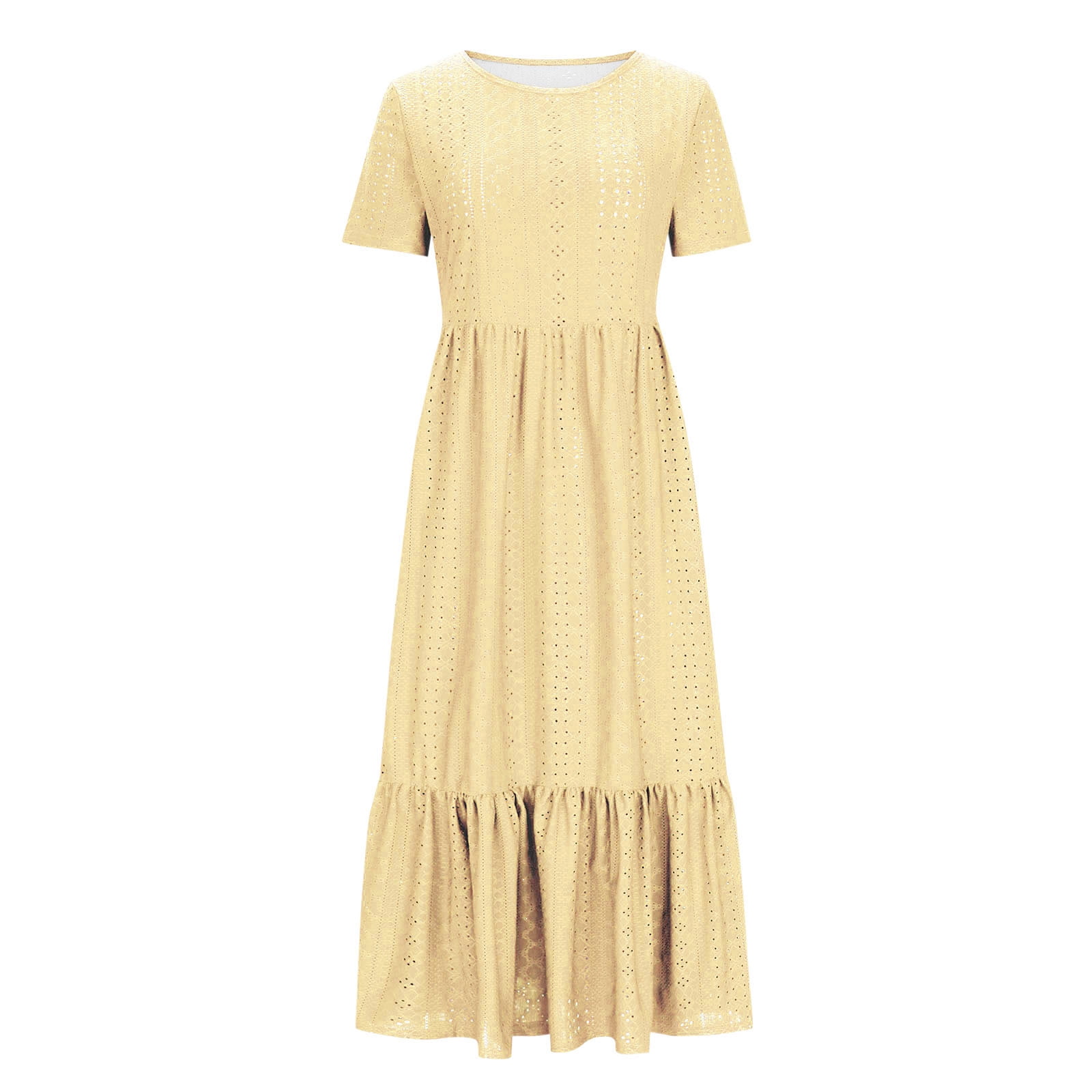 Sentmoon Semi Formal Dresses for Women Short Sleeve Solid Color Stretchy Wedding Guest Dress Summer 2026 Beach Regular Fit Crew Neck Plus Size Dresses for Curvy Women Yellow XXL