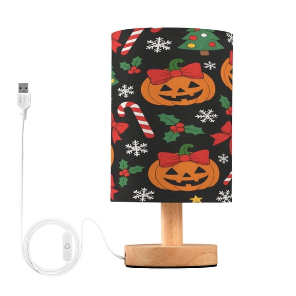 Christmas Theme Table Lamp, Fully Dimmable Nightstand Lamp with USB and Linen Fabric Shade, Modern Gifts for Bedroom, Living Room, Office