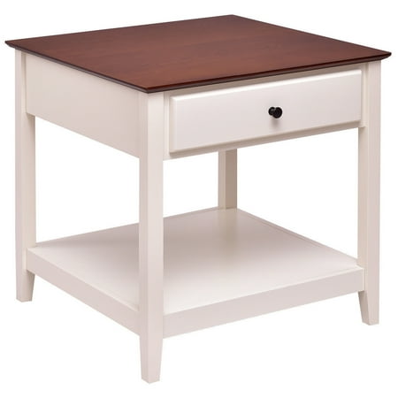 table drawers square end shelf wood drawer side x24 costway ghp mdf edged pine straight stand coffee night opens dialog
