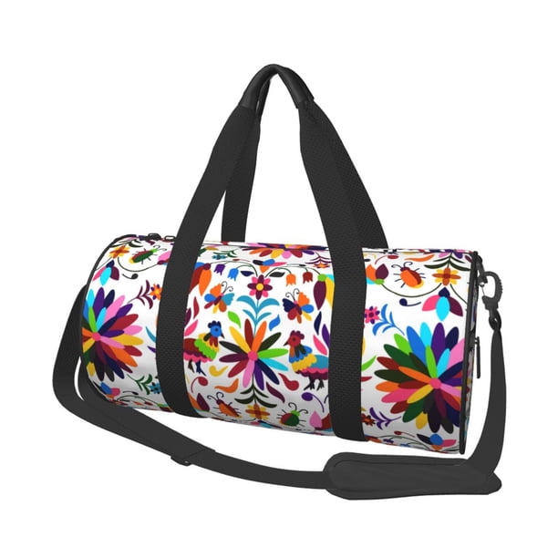 Fotbe Mexican Bright Style Bolsa Deportiva de Lona Plegable con Estampado, Bolsa de Gimnasio con Bolsillo Seco/Húmedo, Bolsa de Viaje Ultraligera de Gran Capacidad