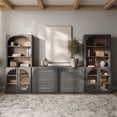 thumbnail image 4 of BELLEZE 6-Piece Modular TV Stand Set - 2 Arched Glass Door Sideboards, 2 Sideboards with Dresser, 2 Hutch Cabinets, Classic Modern Media Console Entertainment Center for Living Room (Ebony), 4 of 7