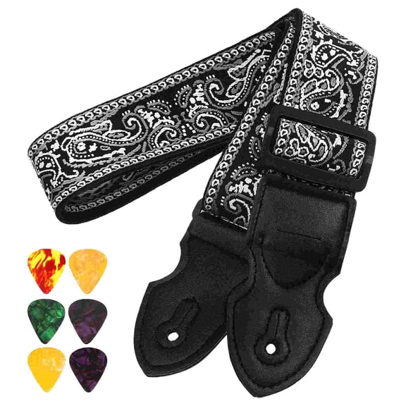 National Styles Guitar Strap with 6 Picks Acoustic Electric Guitar Straps Soft Embroidery Shoulder Strap Belt Easy Use