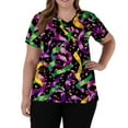 thumbnail image 5 of Womens Mardi Gras Scrub Tops Sparkly Short Sleeve Sequins Scrubs Glitter Mask Print V Neck Purple Uniform with Pockets Dark Purple 2XL, 5 of 5