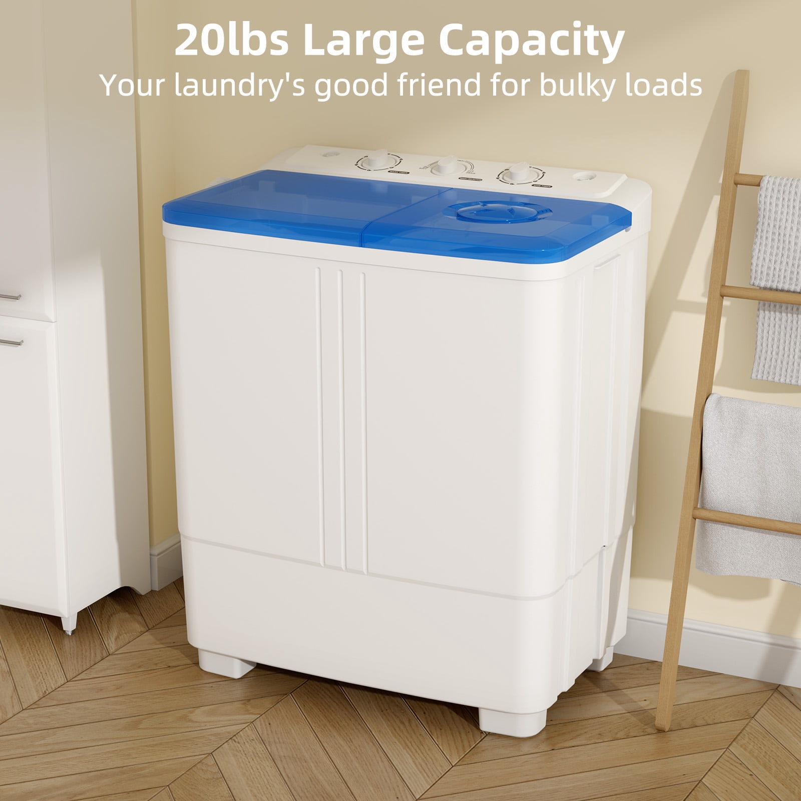 Zynkez Portable Washing Machine, 20Lbs Compact Twin Tub Laundry Washer with Drain Pump, Semi-Automatic 12Lbs Washer and 8Lbs Spinner Combo