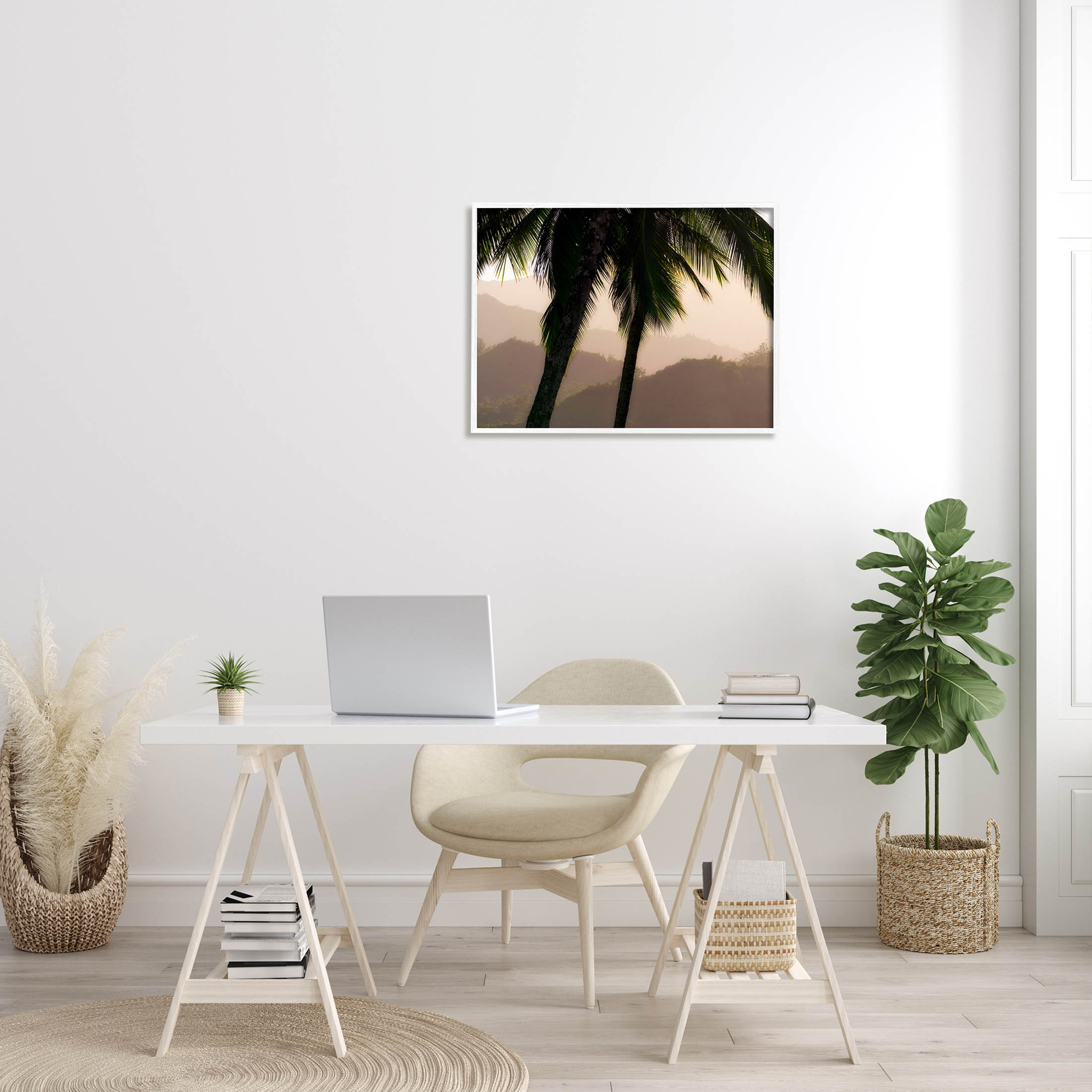Stupell Industries Tropical Overhanging Palms Distant Land Photograph White Framed Art Print Wall Art, Design by Dennis Frates