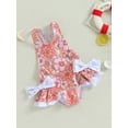 thumbnail image 5 of Suagox Little Girl's Bathing Suit Flower Print 3D Bow Round Neck Sleeveless Frill Trim Swimsuit Toddler Summer Swimwear for 1-6 Years Old Kids, 5 of 10