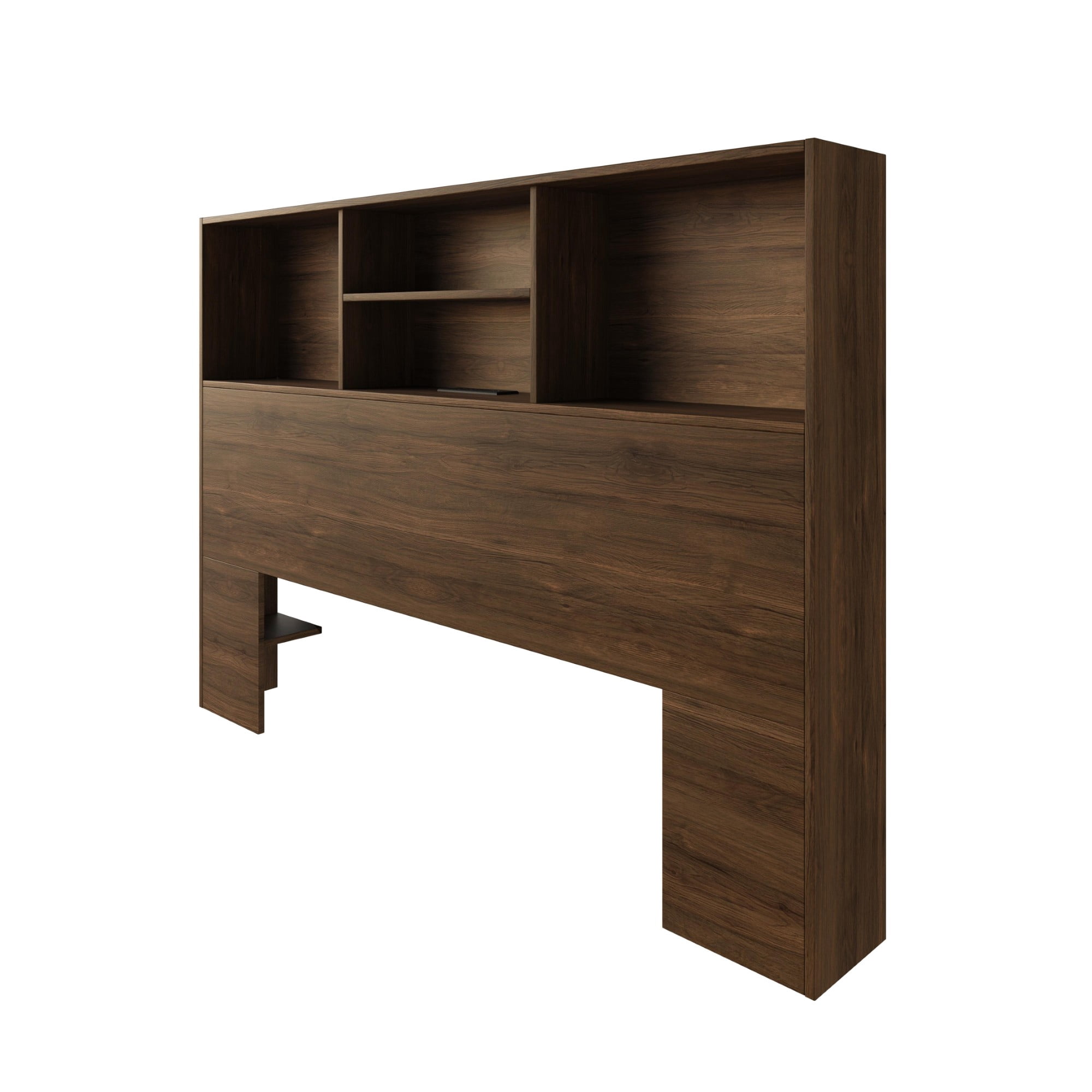 Home Design Pomona Full Freestanding Bookcase Headboard with Storage Shelves & Built-In Power Outlet, Brown