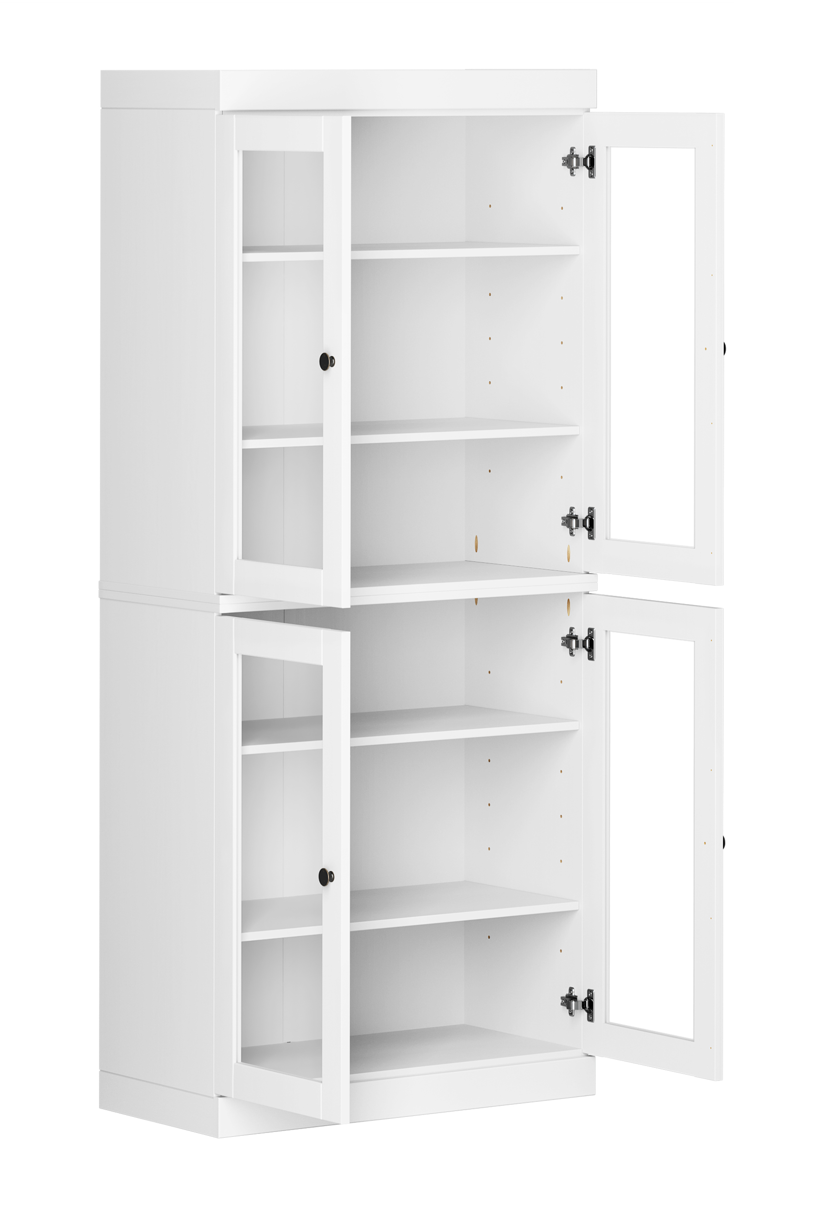 Palace Imports 100% Solid Wood Kitchen Pantry Storage Cabinet with Glass Doors and Adjustable Shelves, White