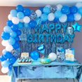 thumbnail image 3 of Decoración de fiesta de cumpleaños azul, pancarta de feliz cumpleaños, cortina de flecos azul cielo, mantel de aluminio, globos de confeti de papel de estrella de corazón Feliz Sencillez, 3 of 5