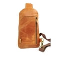 thumbnail image 5 of Handmade Buffalo Leather Travel Hiking Crossbody Chest Sling Multipurpose Shoulder Strap Backpack Bag for Men and Womens (Camel Brown, Small), 5 of 6