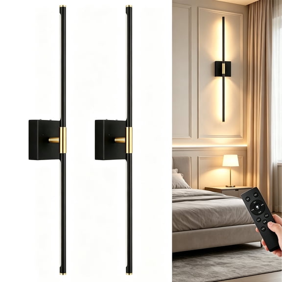 Petyoung Wall Sconces Set of 2, 28.3" Rechargeable Wireless LED Lights with Remote, 360° Rotatable Dimmable Sconce for Living Room Bedroom