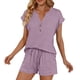 thumbnail image 3 of Camiseta de Manga Corta de Cuello en V de Color Sólido con Pantalones Cortos de Cintura Elástica Bolsillos Casual Lounge, 3 of 4