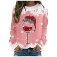 thumbnail image 2 of WEAIXIMIUNG Chandails en Molleton Grande Taille pour Femmes Mode Hiver Décontracté Rouge Verre Flocon de Neige Imprimé de Noël Col Rond Manches Longues Sweat à Capuche, 2 of 4