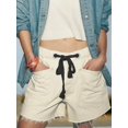 thumbnail image 5 of Women's Denim Drawstring Pockets High Rise Knee Length Pants Jorts Shorts for Casual Summer White L, 5 of 8