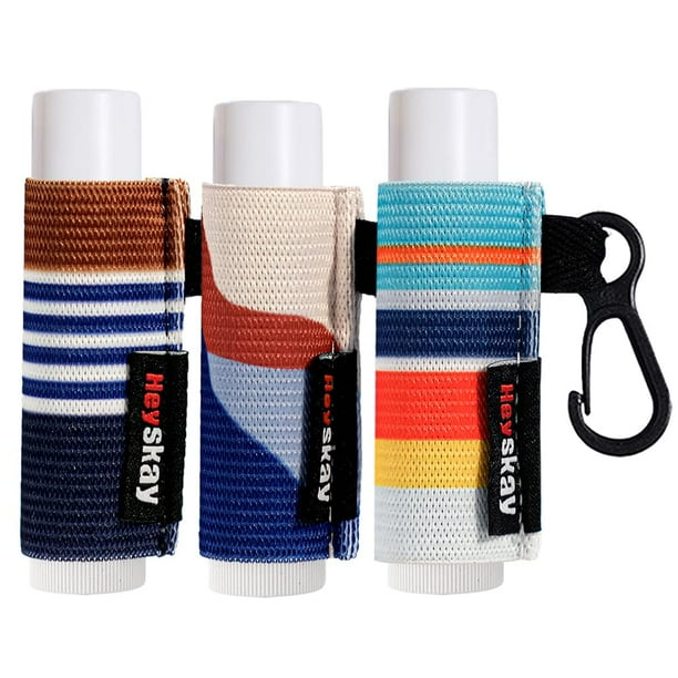 HEYSKAY 3PCS Soporte para bálsamo labial Mangas para lápiz labial Llavero Soporte para brillo de labios Llavero Chapstick Mangas elásticas (tira azul oscuro)