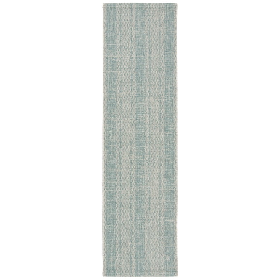 SAFAVIEH Courtyard Robert Striped Indoor/Outdoor Runner Rug, Light Grey/Aqua, 2'3" x 12'