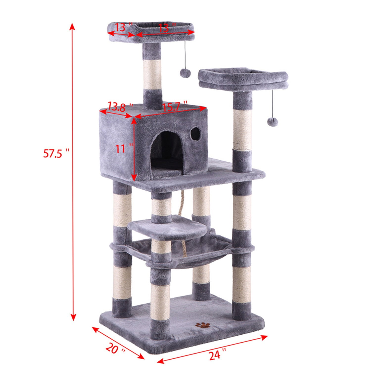 Pefilos 57.5" Cat Tower for Indoor Cats Tall Multi-Level Cat Tower Cat Condo for Multiple Cats with Sisal-Covered Scratching Posts Cat Tree House for Large Cats ,Gray Pefilos 57.5" Cat Tower for Indoor Cats Tall Multi-Level Cat Tower Cat Condo for Multiple Cats with Sisal-Covered Scratching Posts Cat Tree House for Large Cats ,Gray