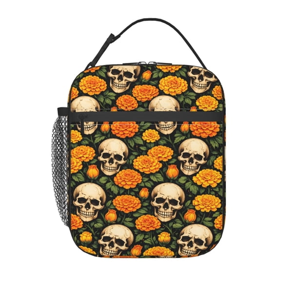 Gothic Skull Floral Lunch Bag Portable Thermal Lunch Box for Men and Women