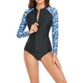 thumbnail image 1 of Aboser Women's Long Sleeve Rash Guard UV Protection One Piece Swimsuit Zipper Printed Surfing Bathing Suit Tummy Control Wetsuit, 1 of 8