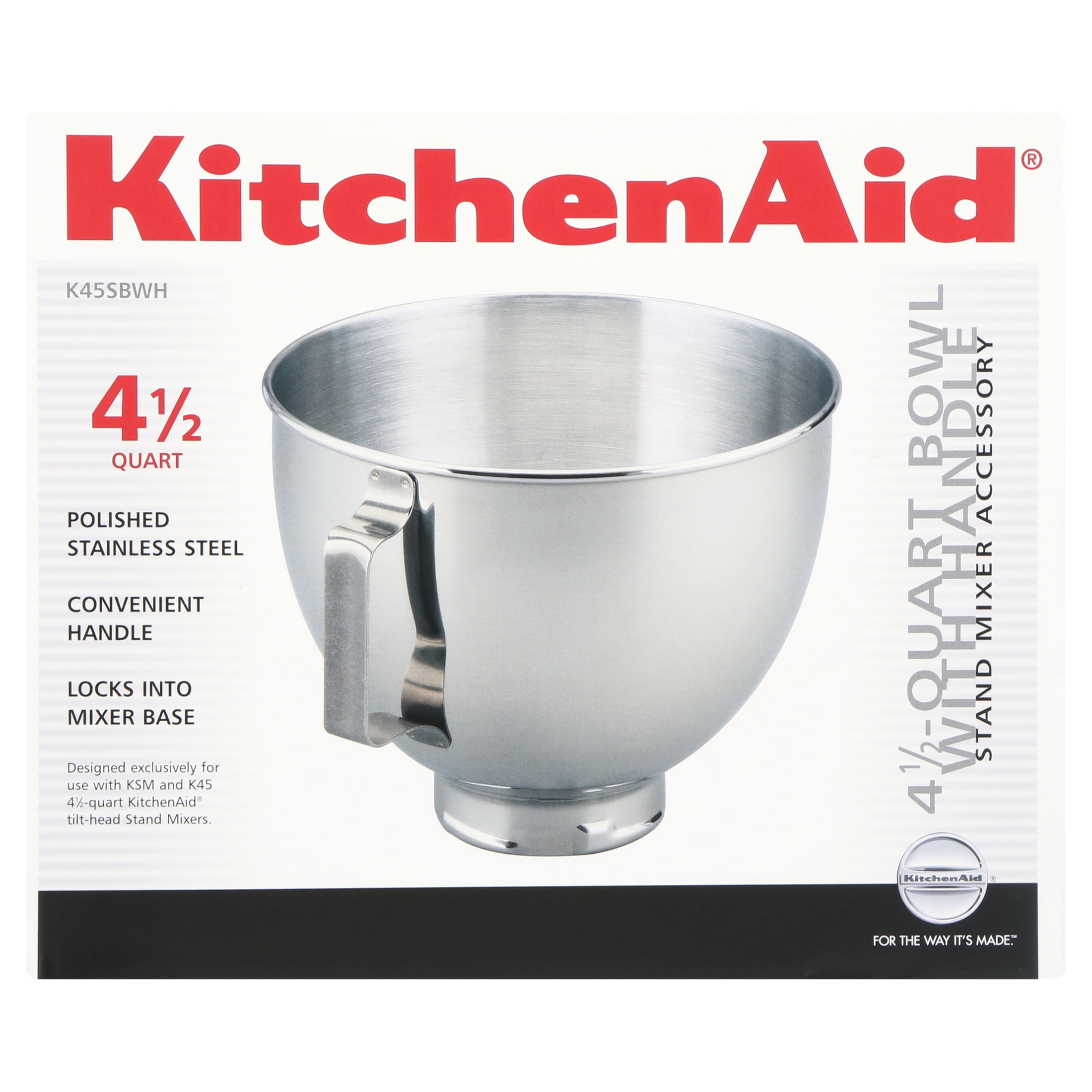 KitchenAid 4.5 Quart Polished Stainless Steel Bowl with Handle - K45SB 