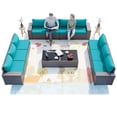 thumbnail image 5 of ALAULM 12 Piece Patio Furniture Set,Wicker Rattan Outdoor Sectional Sofa Set with Coffee Table&Thicken Blue Cushions, 5 of 8