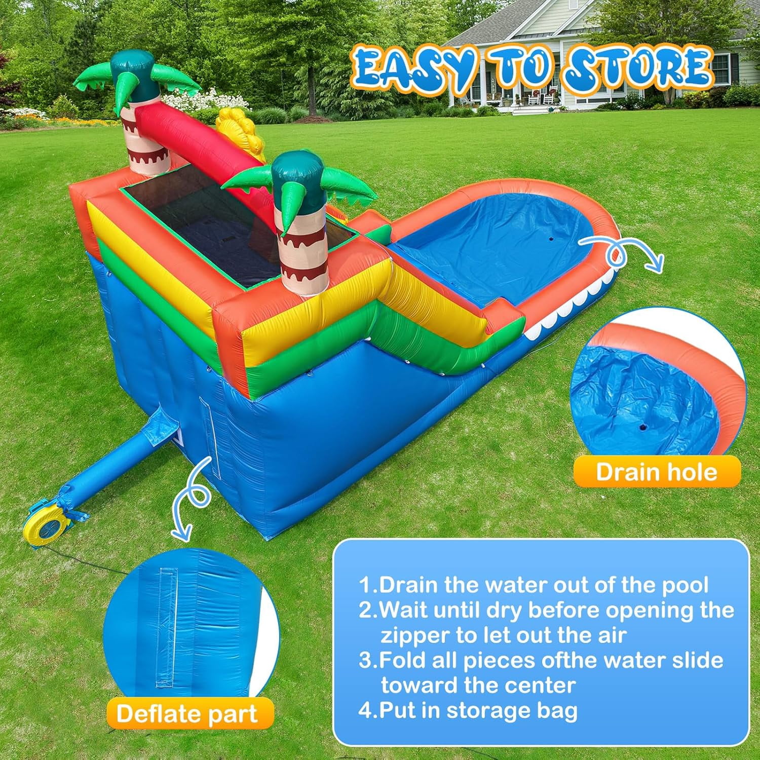 COCOFISH Outdoor Water Park: 21FT Tropical Inflatable Slide with Palm Tree Theme, Climbing Wall, Splash Pool & 950W Blower for Backyard Fun