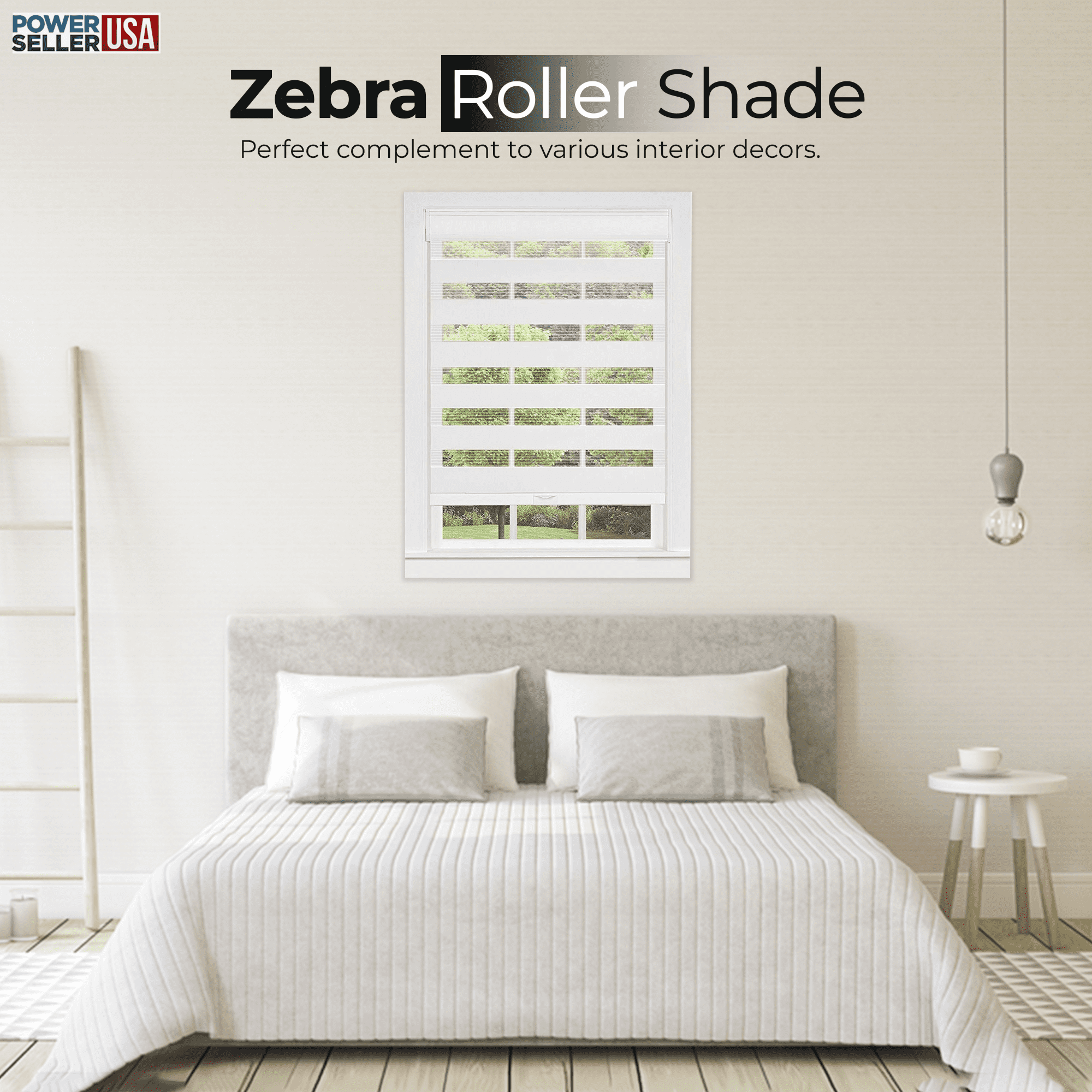 PowerSellerUSA Cordless Zebra Blinds Roller Shade, Celestial Sheer Double Layered Window Shade Privacy Light Control, Day and Night Window Drapes, 29" x 72", White