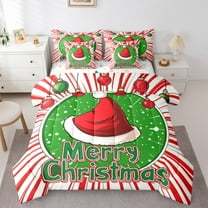 Castle Fairy Santa Teens Claus Hat 7 Pieces Bedding Comforter Set,Geometric Stripes Full Bedding Set Lightweight,Festival Xmas Fitted Sheet Flat Sheet,Super Cozy Room Decor
