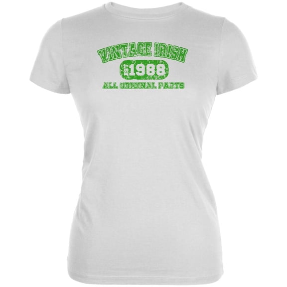 St Patricks Vintage Irish Birthday 1988 Juniors Soft T Shirt White SM