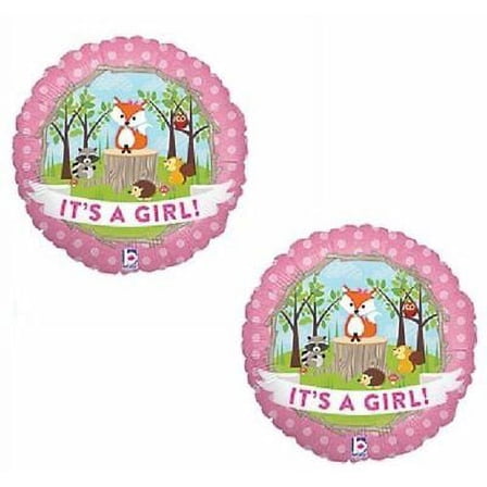 Fox Woodland Animals It's a GIRL Welcome Baby Shower (2) 18" Party Balloons