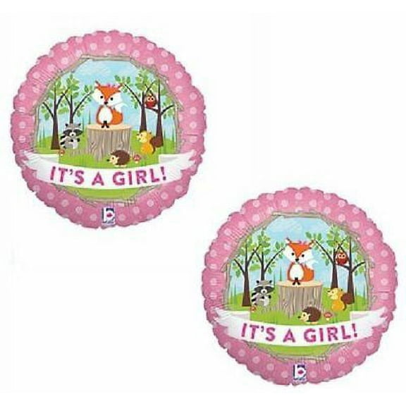 Fox Woodland Animals It's a GIRL Welcome Baby Shower (2) 18" Party Balloons