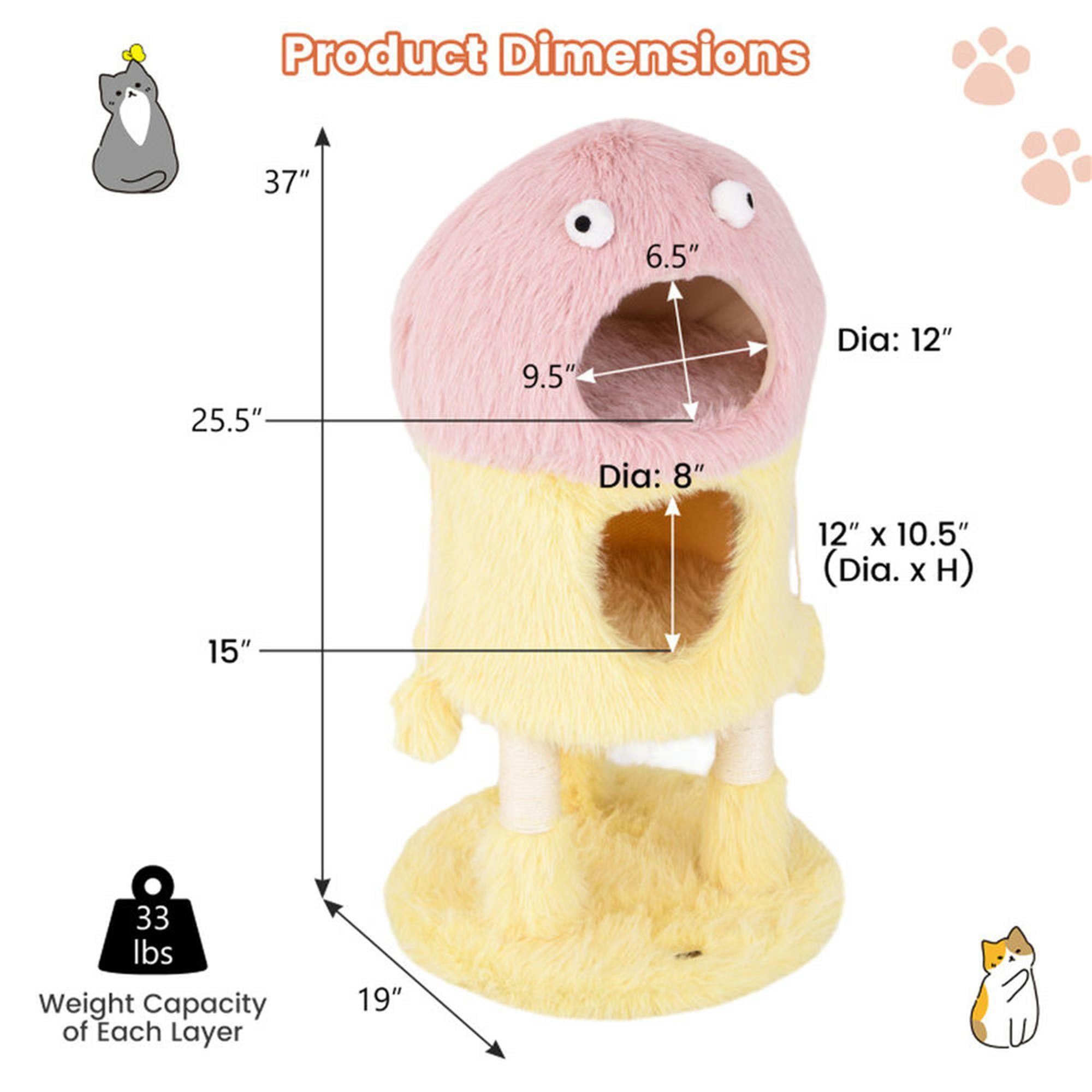 Kadyn 37" Monster-Themed Cat Tree Tower with 2 Condo, Kitten Plush Habitat with Scratch Posts Toy Cat Tree House, Yellow