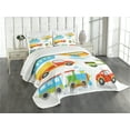 thumbnail image 3 of Ambesonne Cartoon Quilted Bedspread Set 3 Pcs, Transportation Theme, Queen Size, Multicolor, 3 of 5