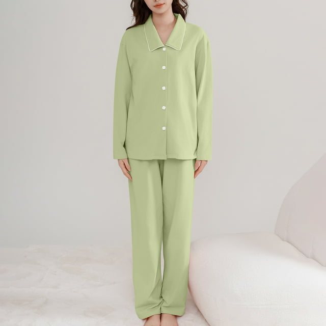 LSLJS Ensemble de Pyjama pour Femme à Col Rabattu, Tenue d'Intérieur en Coton, Haut à Manches Longues, Pantalon, Nuisette de Pyjama, Ensembles de Pyjama pour Femmes, Cadeaux pour Femmes