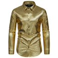 thumbnail image 2 of Men's Sequin Dress Shirt with Lapel Long Sleeve Button Down Bright Face T Shirt Gold 3XL, 2 of 6