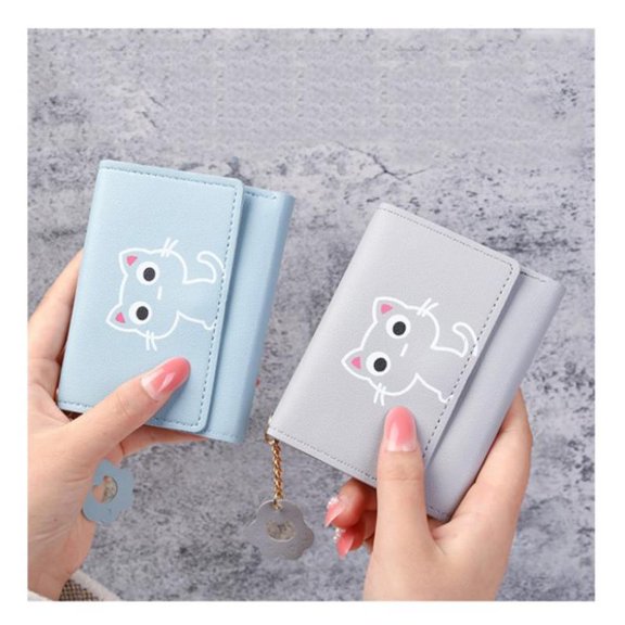 Women Wallet Cute Cat Short Wallet Leather Purse Girls Money Bag Card Holder