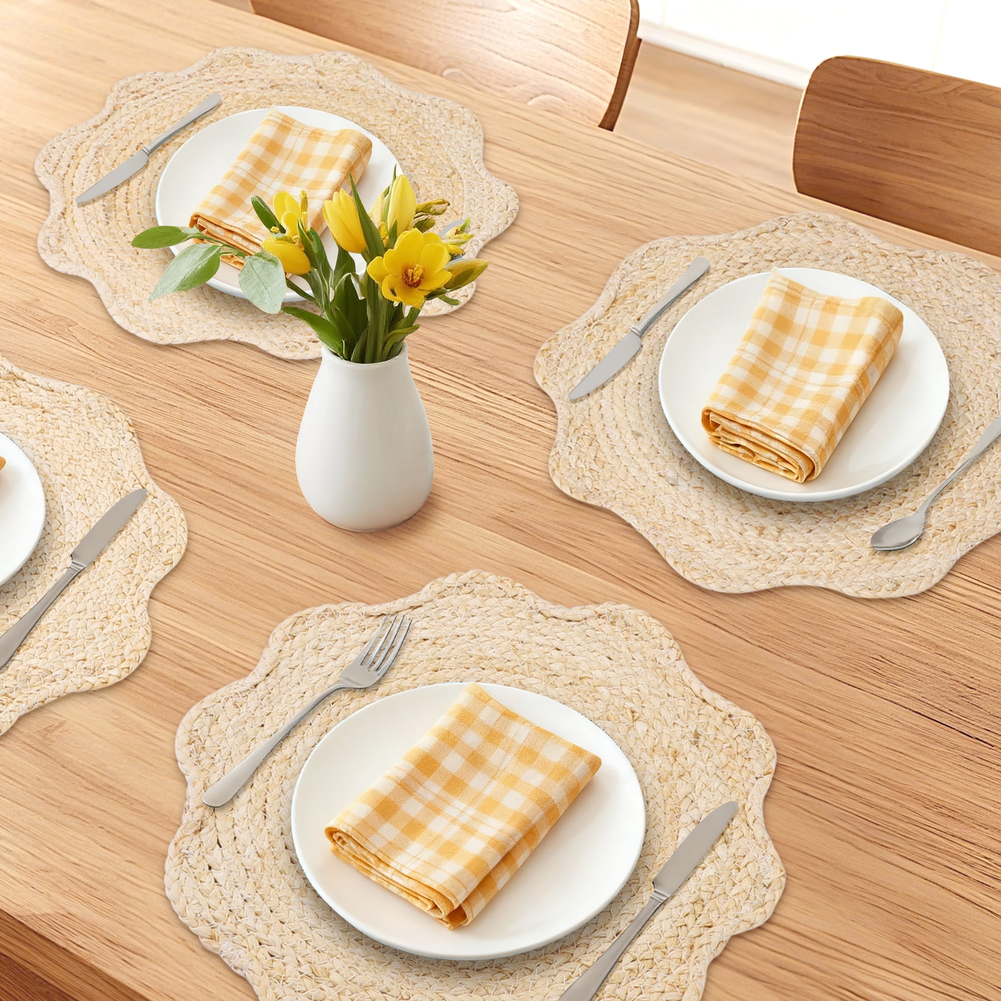 Unique Bargains Farmhouse Placemats 4pcs Flower Placemats Beige 15"x15"
