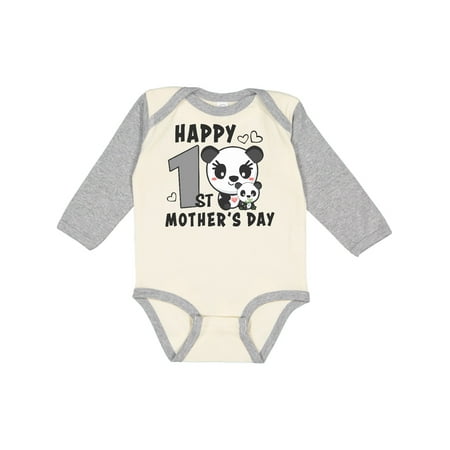 

Inktastic Happy First Mothers Day with Panda Bears Gift Baby Boy or Baby Girl Long Sleeve Bodysuit