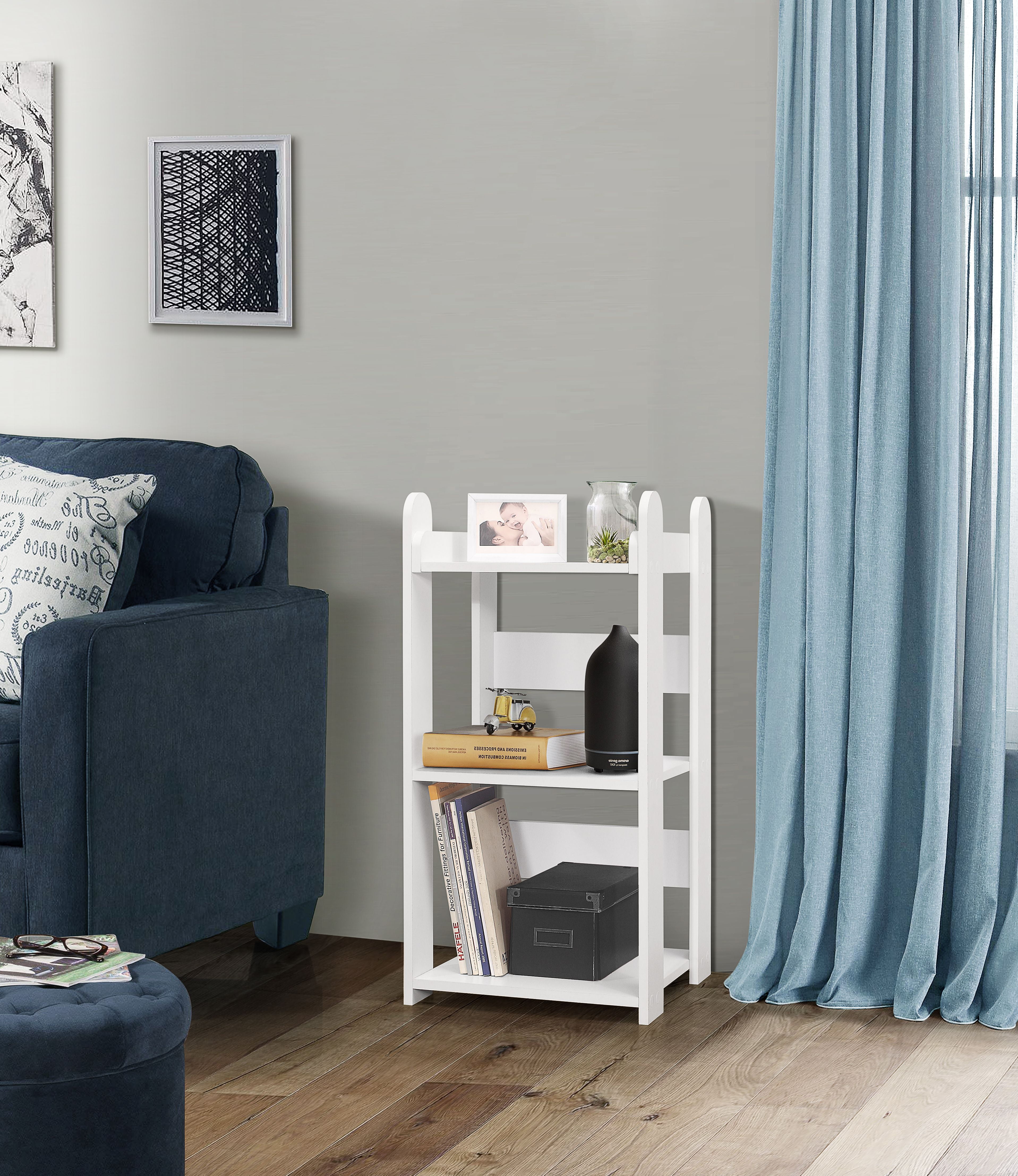 Margo 3 Tier Open Shelf Contemporary Standard Bookcase, White Wood