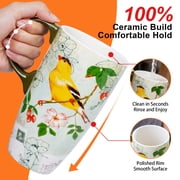 Topadorn Vintage Goldfinch Botanical Ceramic Travel Mug, 17oz, Bird & Floral Print, Spill-Resistant Lid, Microwave & Dishwasher Safe, Gift Boxed