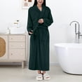 thumbnail image 2 of Women's Solid Color Long Sleeve Plush Bathrobe - Winter Warm Homewear, Dark Green, One Size, 2 of 5