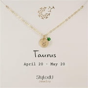 Tiny Taurus Necklace: 14K Gold Filled Constellation Pendant with Birthstone | Perfect Gift for Taurus Women | May Birthday Jewelry